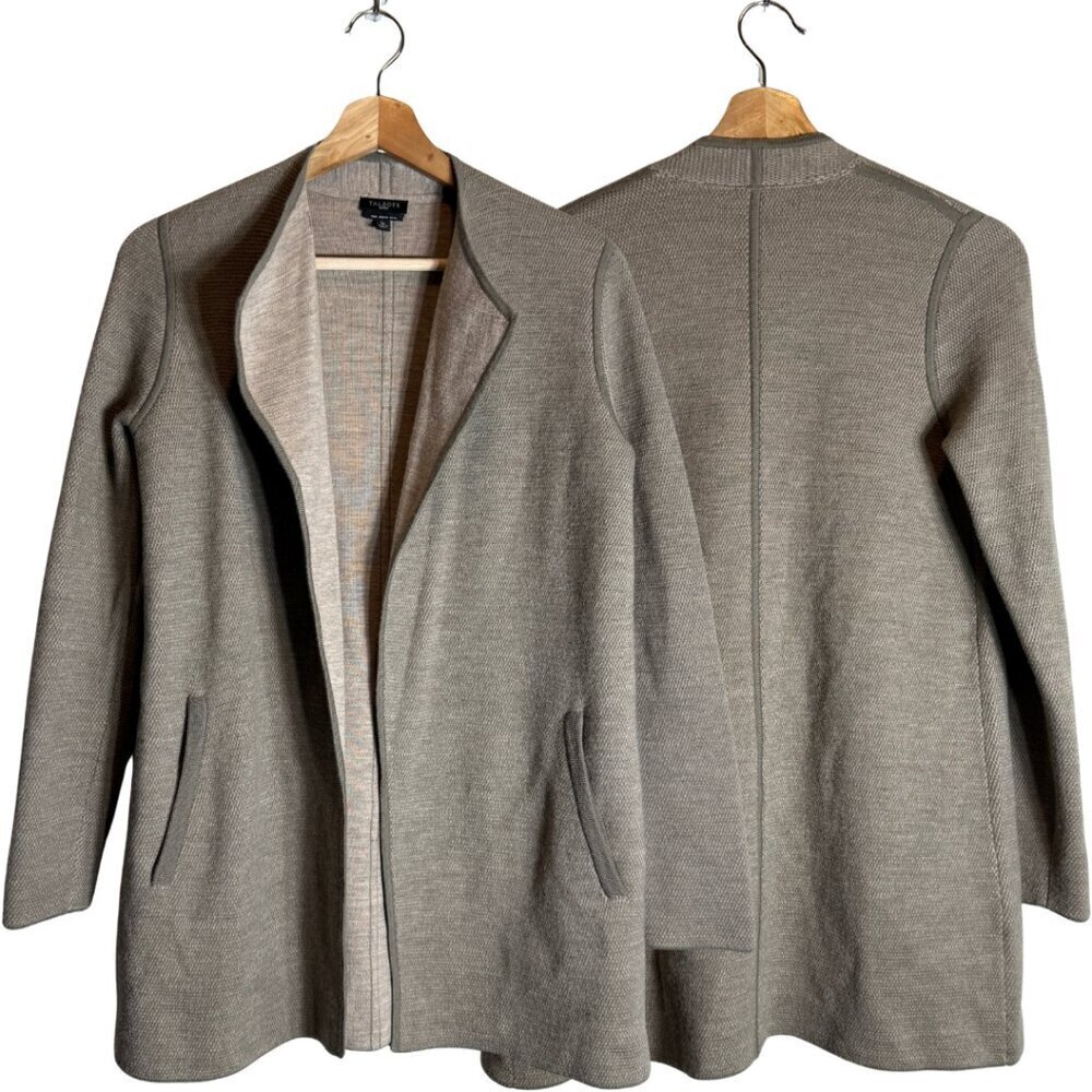 Talbots Merino Wool Open Front Cardigan Sweater Jacket Women SP Beige Minimalist